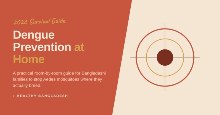Target symbol on terracotta background representing dengue mosquito prevention in Bangladeshi homes